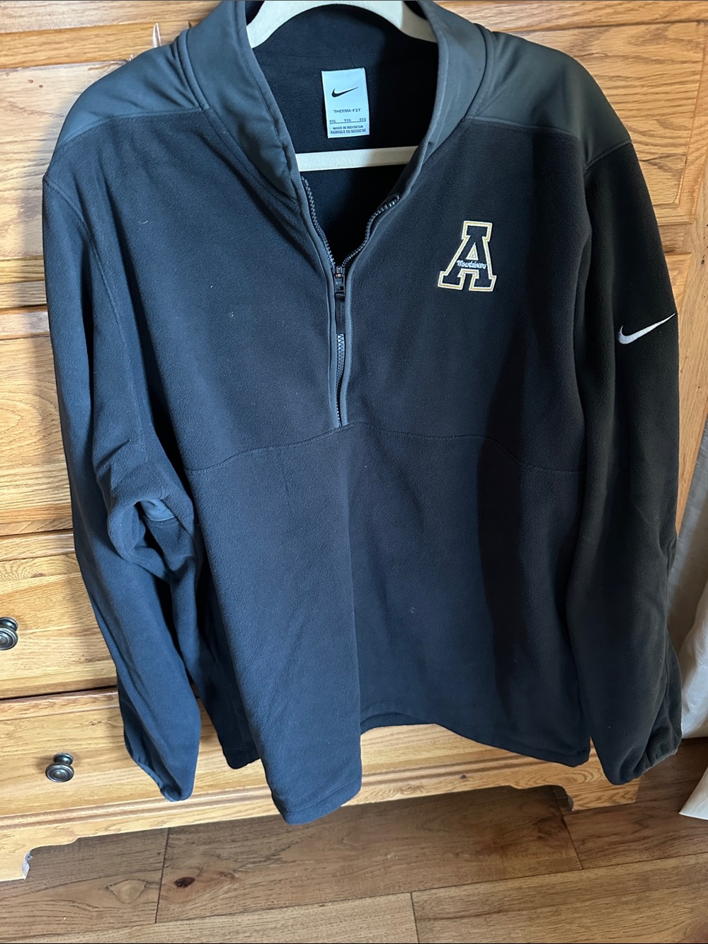 Nike Men's Black Quarter-Zip Fleece with Embroidered 'A' and Swoosh-Appalachian